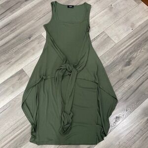 Cider Olive Green Ribbed Tie Front Overlay Midi Tank Dress Womens 1XL